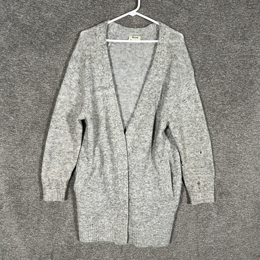 Acne Studios Raya SH Mohair Cardigan Sweater Womens Small Gray Longline Knit